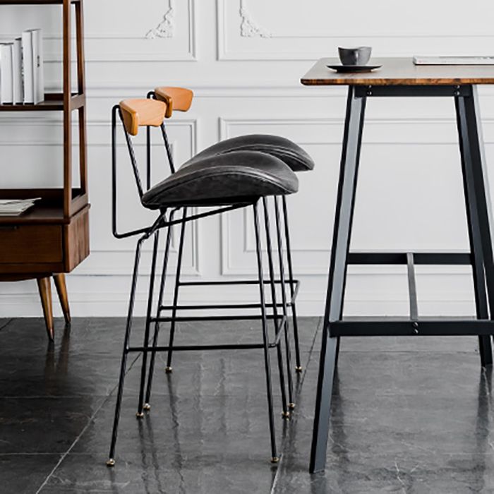 Industrial Leather Bristol Stool Matte Finish Footrest Low Back Barstool