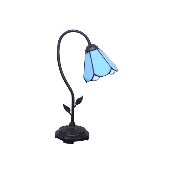 Blue/Red/Yellow Cone/Bell Shade Table Lamp Tiffany Stylish 1 Light Stainless Glass Table Lighting with Curved Arm