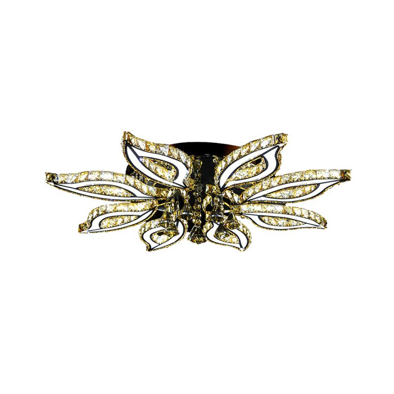 Lámpara empotrada en forma de flor cromada, moderna lámpara LED K9 de cristal montada en el techo con difusor acrílico en luz cálida/blanca/natural