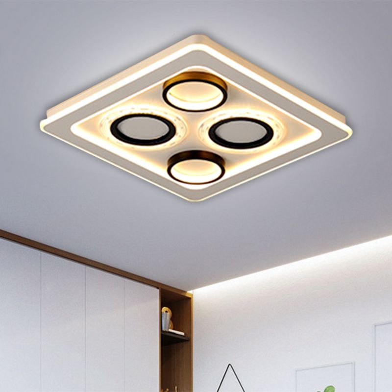 16.5"/20.5" W Nordic Squared Flush Lamp Acrylic Bedroom LED Ceiling Lighting in Black and White, 3 Color Light