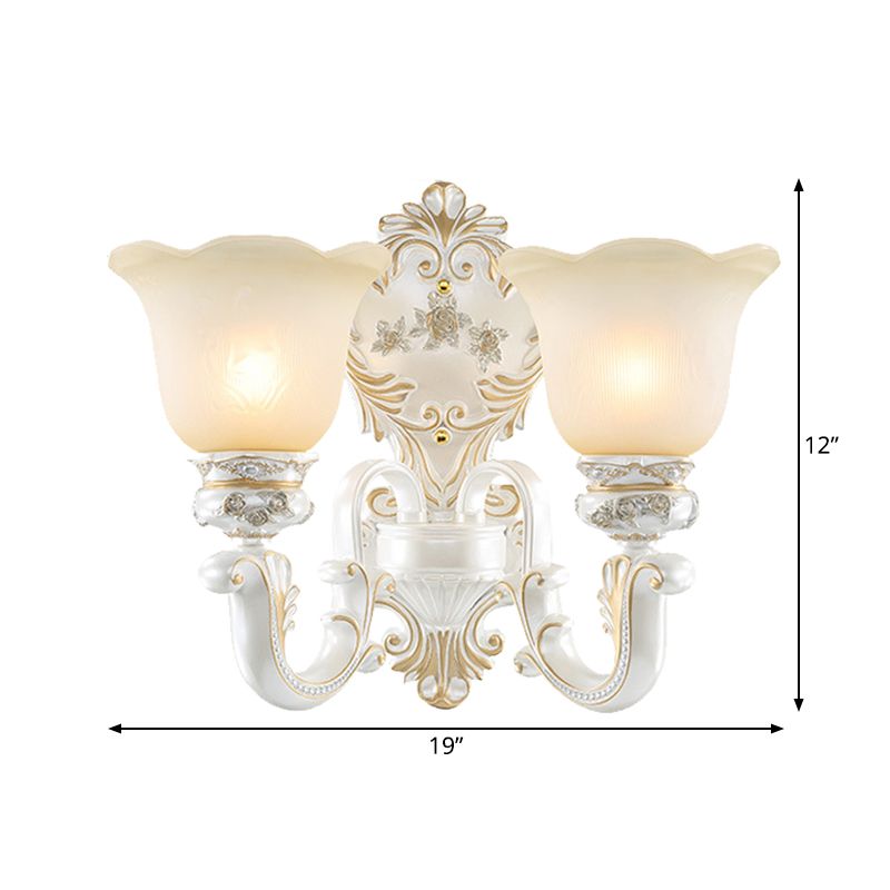Cream Glass White Wall Sconce Blossom 1/2-Head Cottage Wall Lighting Fixture for Living Room