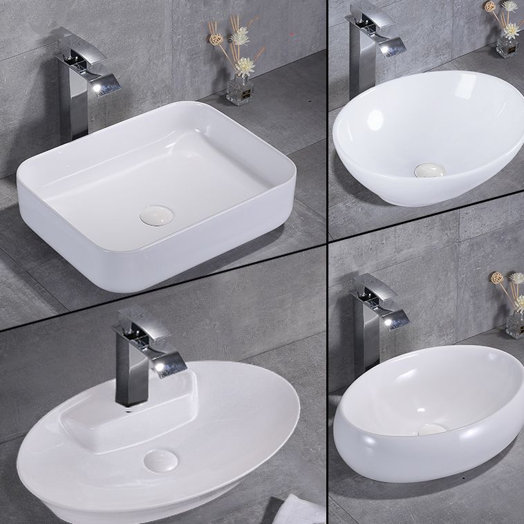 Contemporary Trough Sink Porcelain Trough Bathroom Sink with Faucet Included