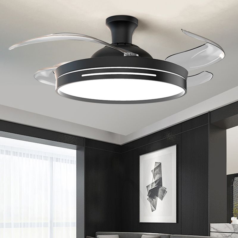 Frequency Conversion Fan Light Fixture Modern Living Room LED Semi Flush Ceiling Light