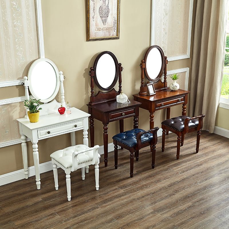 Mirror & 1 Drawer Makeup Vanity Traditional Wood Dressing Table
