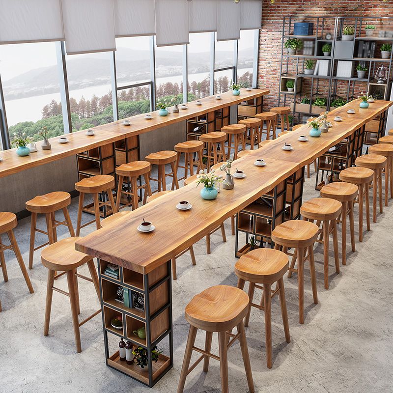 Modern 1/4/9 Pieces Bar Table Set Rectangle Pine Wood Counter Table with High Stools