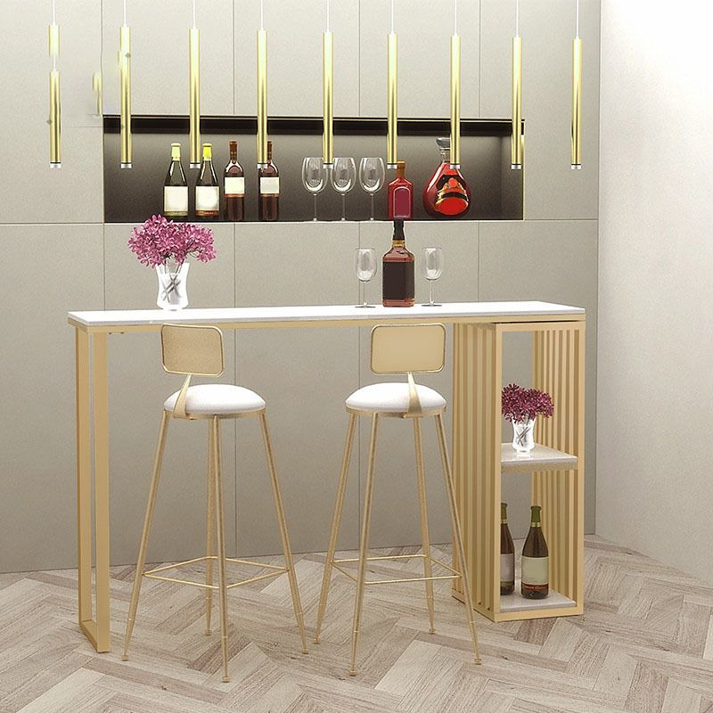 Faux Marble Bar Height Table Modern Style Bistro Table with 2 Shelves