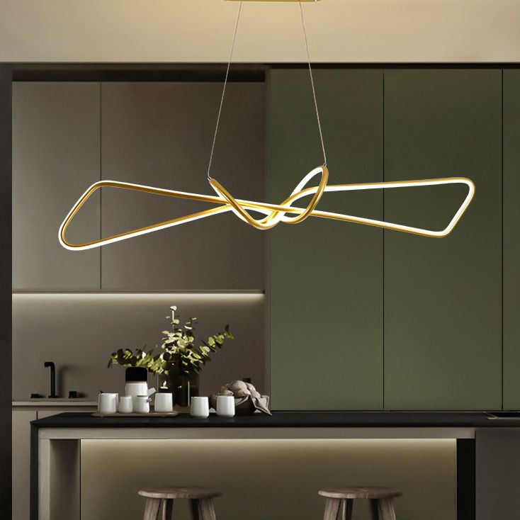 Aluminium Linear LED Pendant Light in Modern Singular Style Silica Gel Ceiling Light for Dining Room