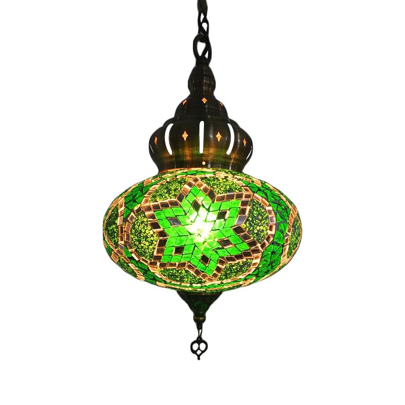 Luz de suspensión de vidrio de linterna/verde/dorado RETRO 1/3 Cabezas Cosiciamiento Luz de techo para restaurante