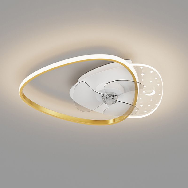Geometric LED Ceiling Fan Light Modern Metal Bedroom Semi Flush Light with Invisible Blade