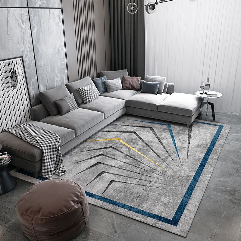 Gray Modern Rug Polyester Color Block Rug Washable Rug for Living Room