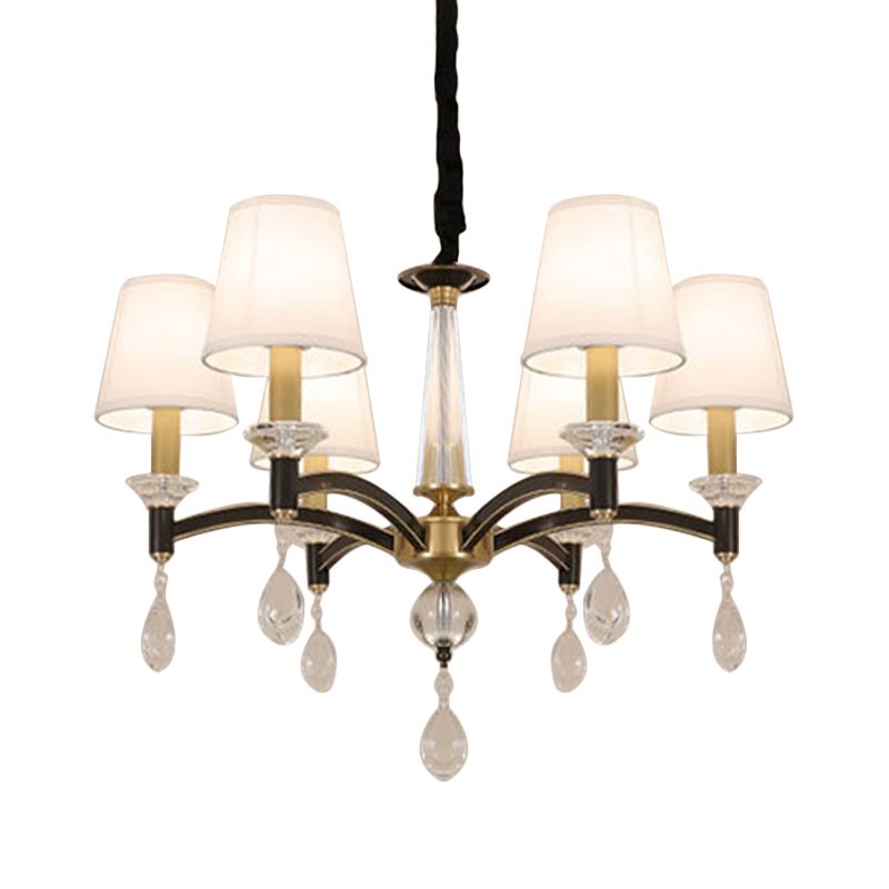 Tissu conique accroché lustre vintage 6-bulb salle à manger pendante luminaire en blanc avec accent en cristal