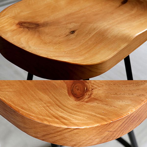 Modern Armless Backless Counter Stool Iron Cafe Bar Stool with Wooden Seat and Pedal