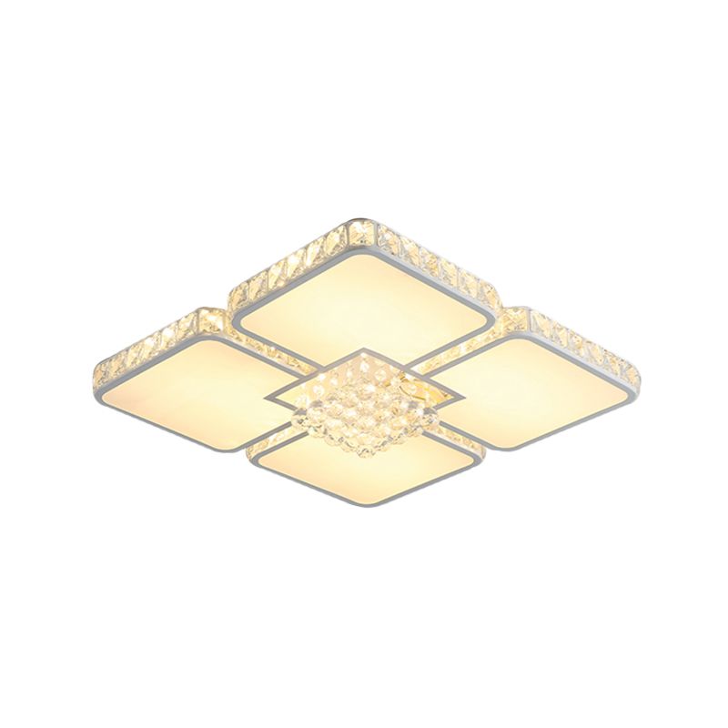 Chrome LED Square Flush Mount Lighting Contemporary Crystal Block Ceiling Lamp in Warm/White Light