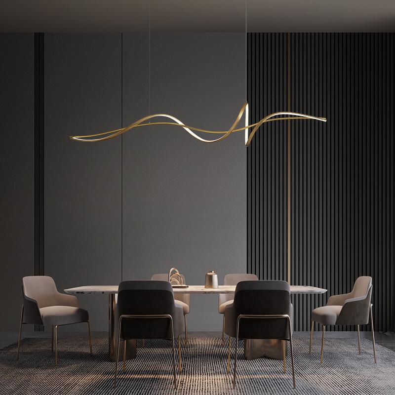 Minimalism Twisting LED Hanging Pendant Lights in Gold for Dining Room