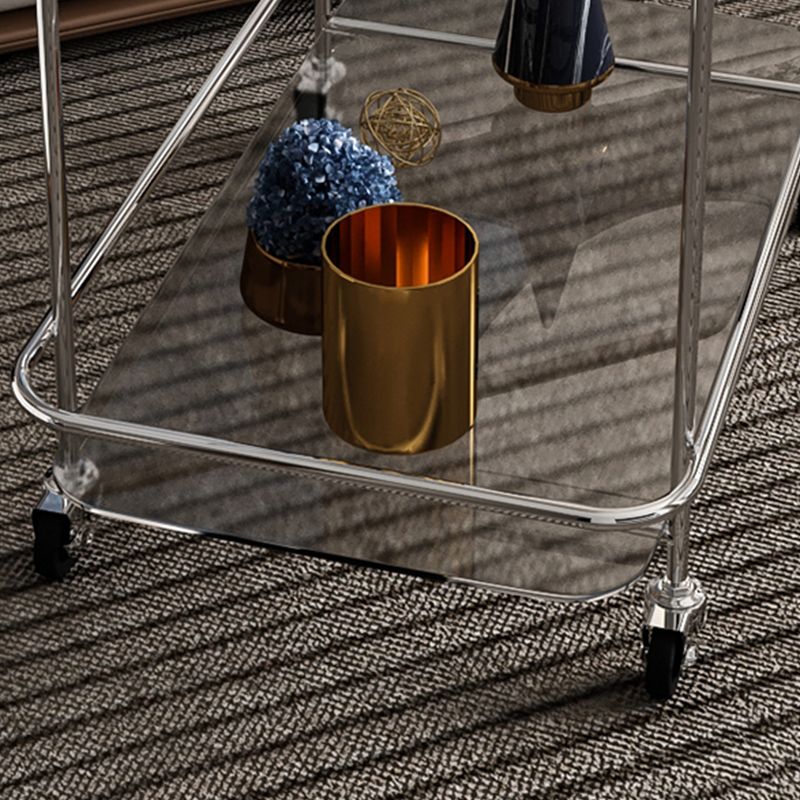 Contemporary Glass End Table with Casters Shelf Included 25.6"w Side Table