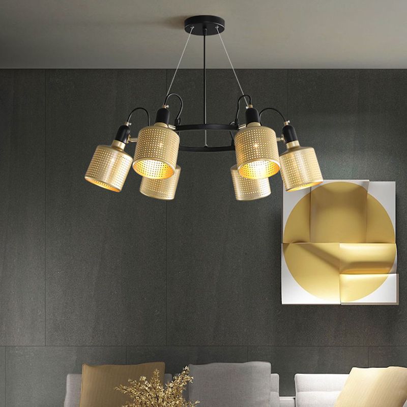 Metal Mesh Screen Chandelier Postmodern Adjustable Gold Hanging Light for Bedroom
