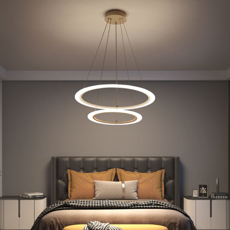 Modern Layered Chandelier Metal White Circle LED Chandelier Pendant for Living Room