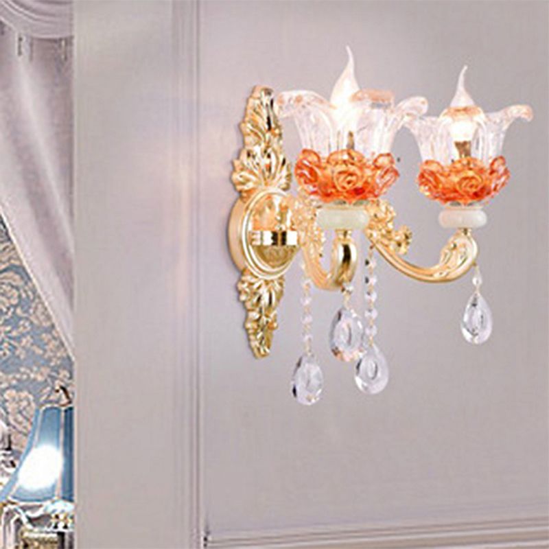 Lampadino a petalo di vetro a vetro a testura chiara MODERNO MODERNO MODERNO SOSPENSIONE GOLD SPENDANT CON Accento di cristallo