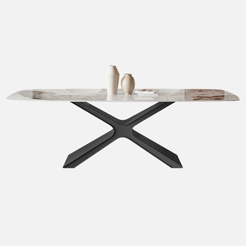 Industrial Style Sintered Stone Table Dining Rectangle Table with Metal Legs for Kitchen