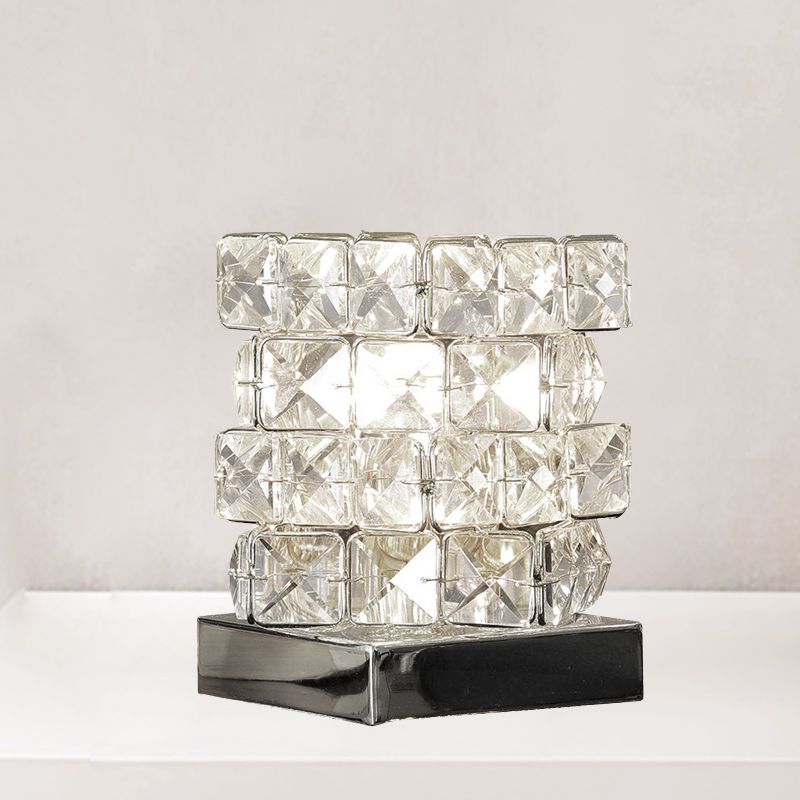Crystal Rubik Cube Mini Table Lamp Simple Single Bedroom Nightstand Light in Silver/Gold