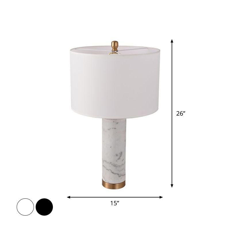 Lampada da tavolo minimalista a 1 luce in tessuto per soggiorno, con luce notturna e colonna in marmo in bianco/nero