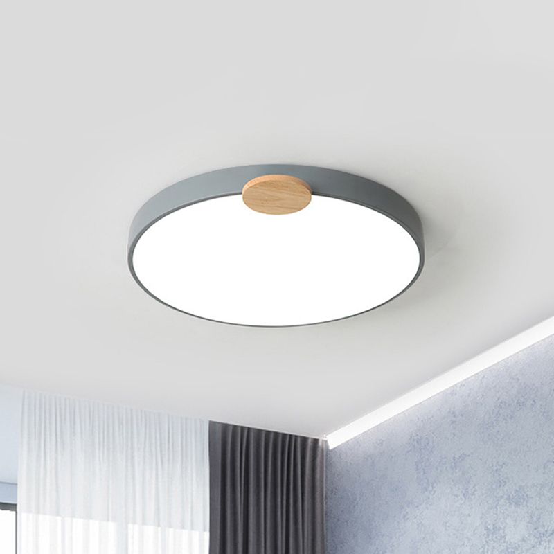12"/16"/19.5" W Circular Flushmount Nordic Metallic LED Nursery Ceiling Mount Light Fixture in Grey