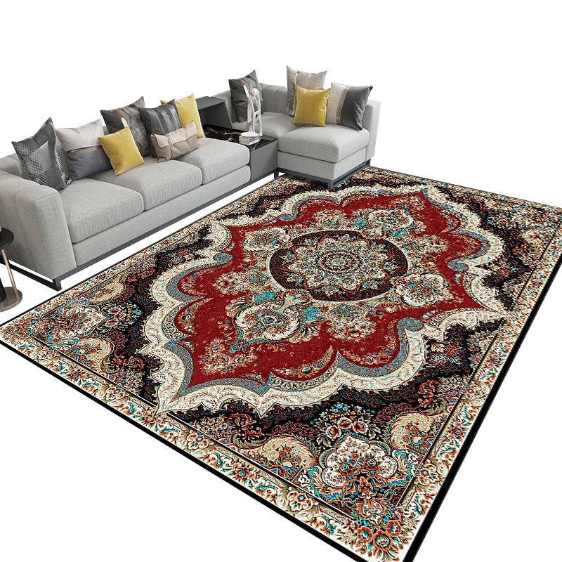 Moroccan Carpet Medallion Print Rug Polyester Stain Resistant Area Rug for Living Room