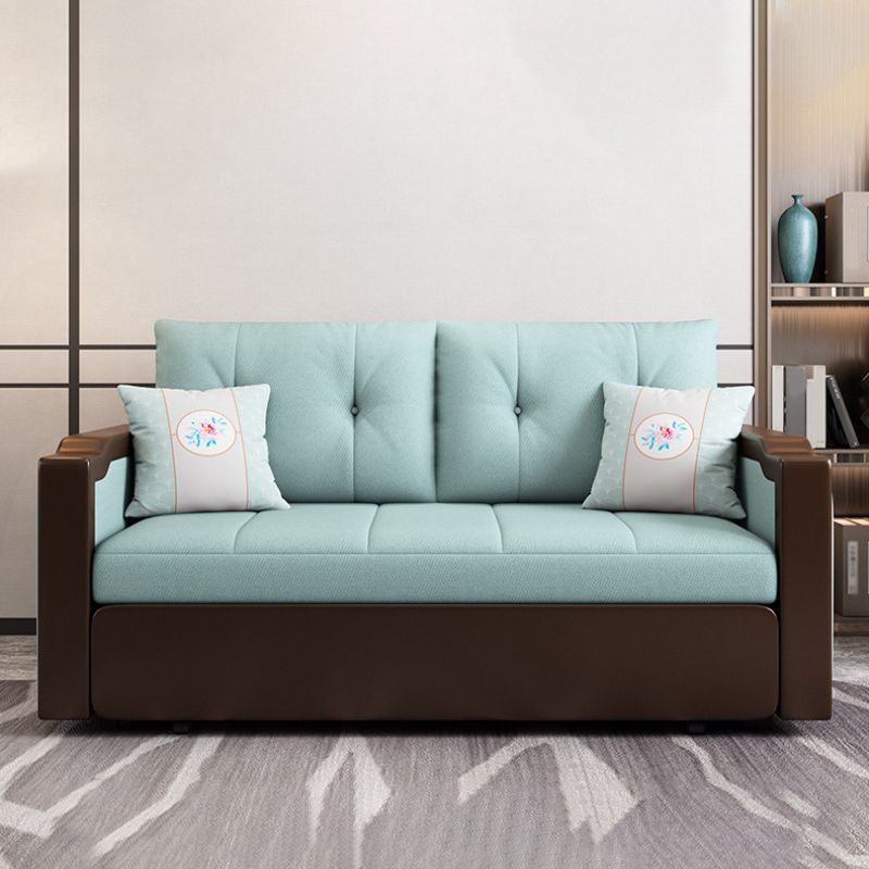 Contemporary Tufted Fabric Sofa Bed with Square Arms in Blue