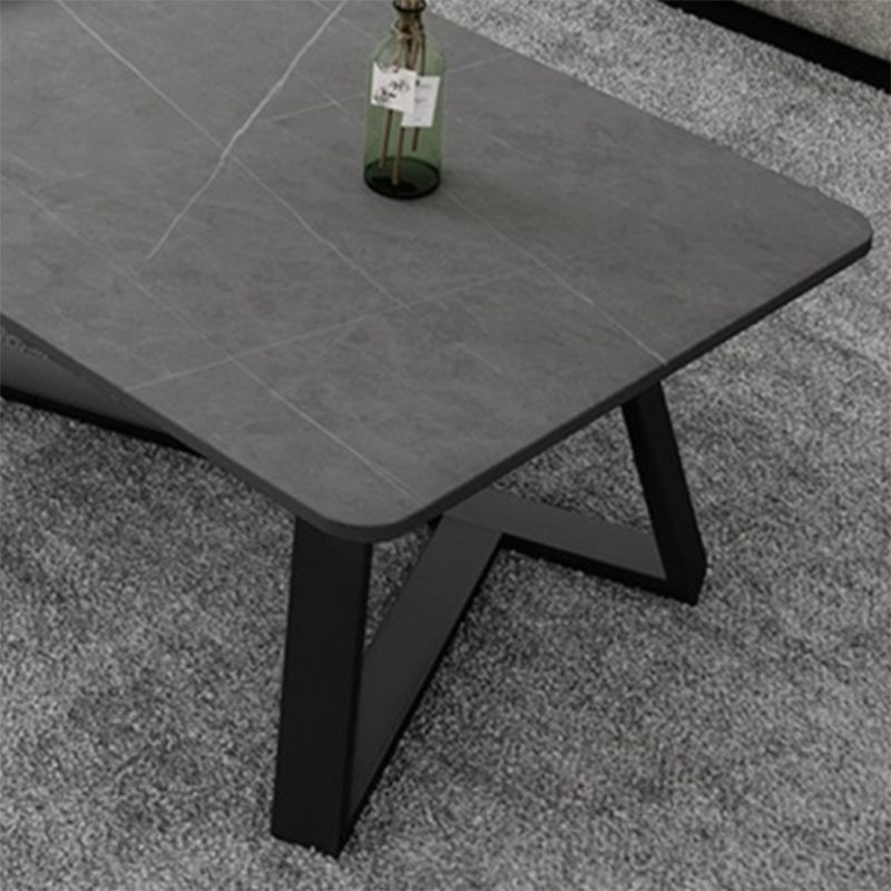 Glam Stone Coffee Table with Black Steel Base and Rectangle Top
