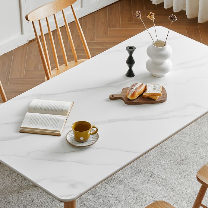 Modern Solid Wood Legs Dining Table Rectangle Stone Top Dining Table