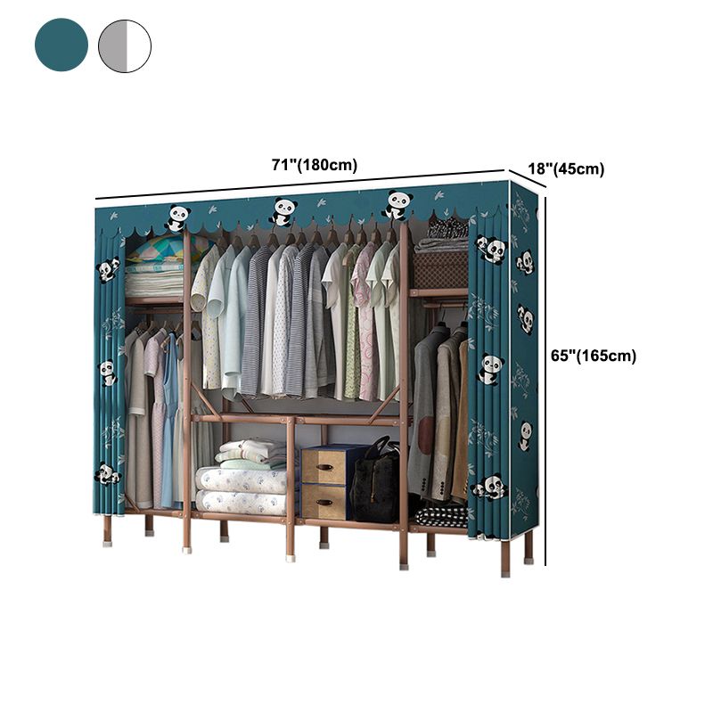 Brown Metal Frame Wardrobe Armoire Modern Folding Wardrobe Cabinet