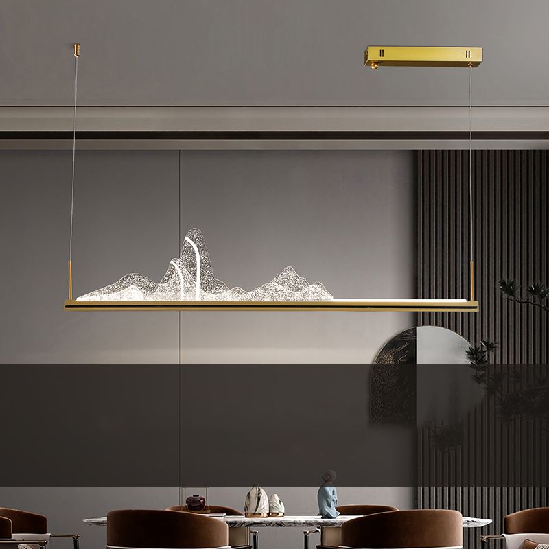 Modern Style Linear Shape Island Lighting Idea Metal 1 Light Island Pendant in Gold