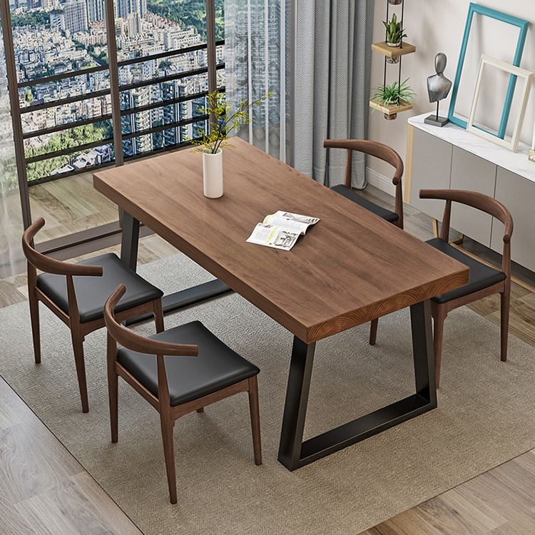 Industrial Wood Dining Table Rectangle Brown Dining Table with Black Frame