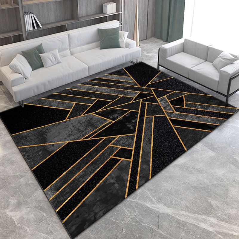 Gold Modern Rug Polyester Circle Indoor Rug Non-Slip Backing Rug for Home Decor