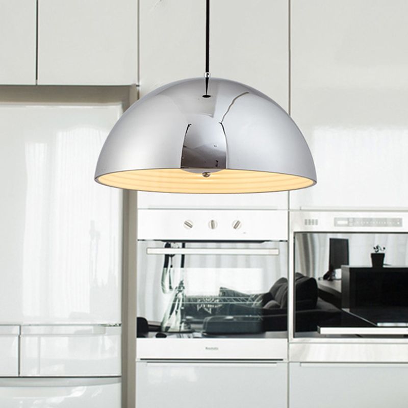 Bowl Pendant Lighting Modernism Metal 12"/16" Wide 1 Bulb Chrome Ceiling Hanging Light