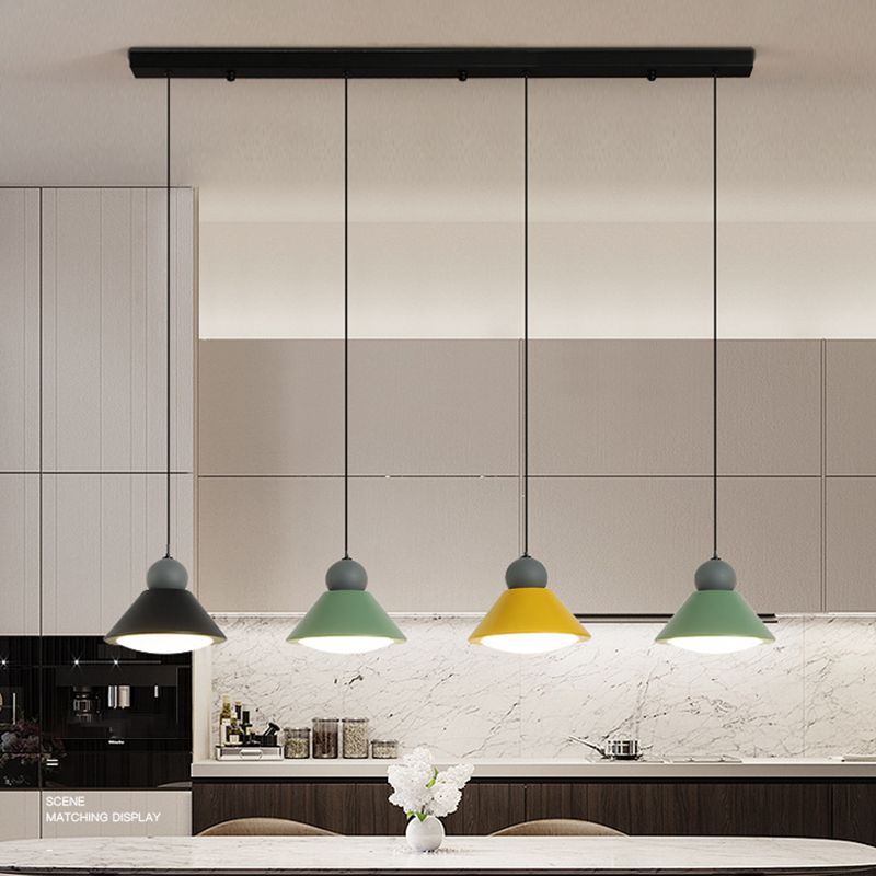 Macaron Conical Multi-Light Pendant Metal Metal LED Drop Light for Dining Room