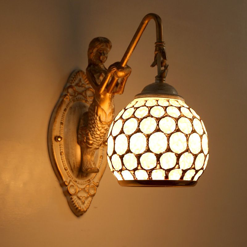 European Retro Pastoral Style Armed Vanity Wall Lights Glass Single Vanity Lamp