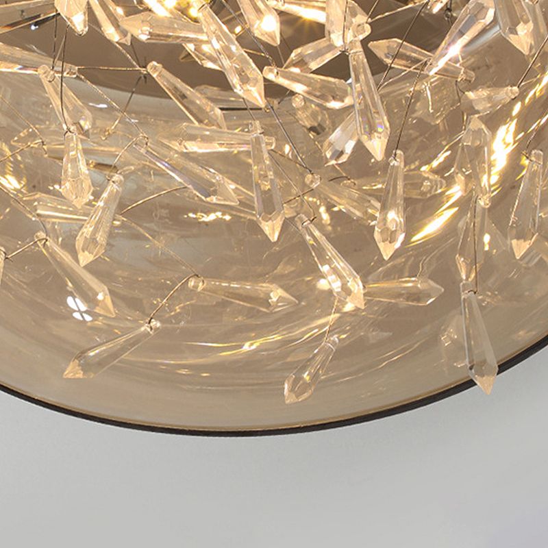 Curved Drum Flush Mount Modernism Crystal Amber/White LED Ceiling Mount Light Fixture in Warm/White/3 Color Light, 16"/19.5" Wide