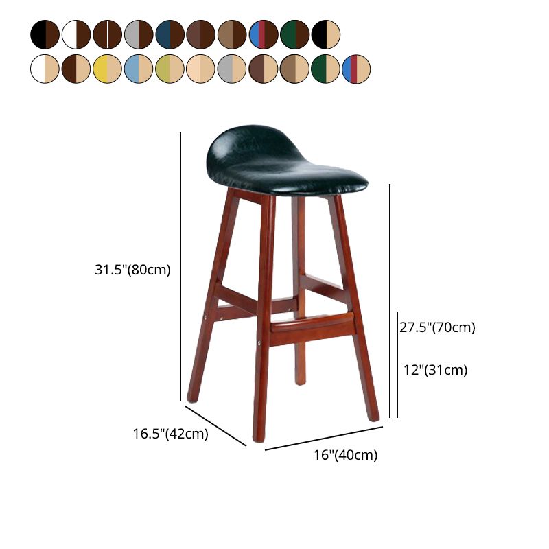 Scandinavian Linen Footrest Low Back Stool 27.55'' Rubberwood Bar Stool