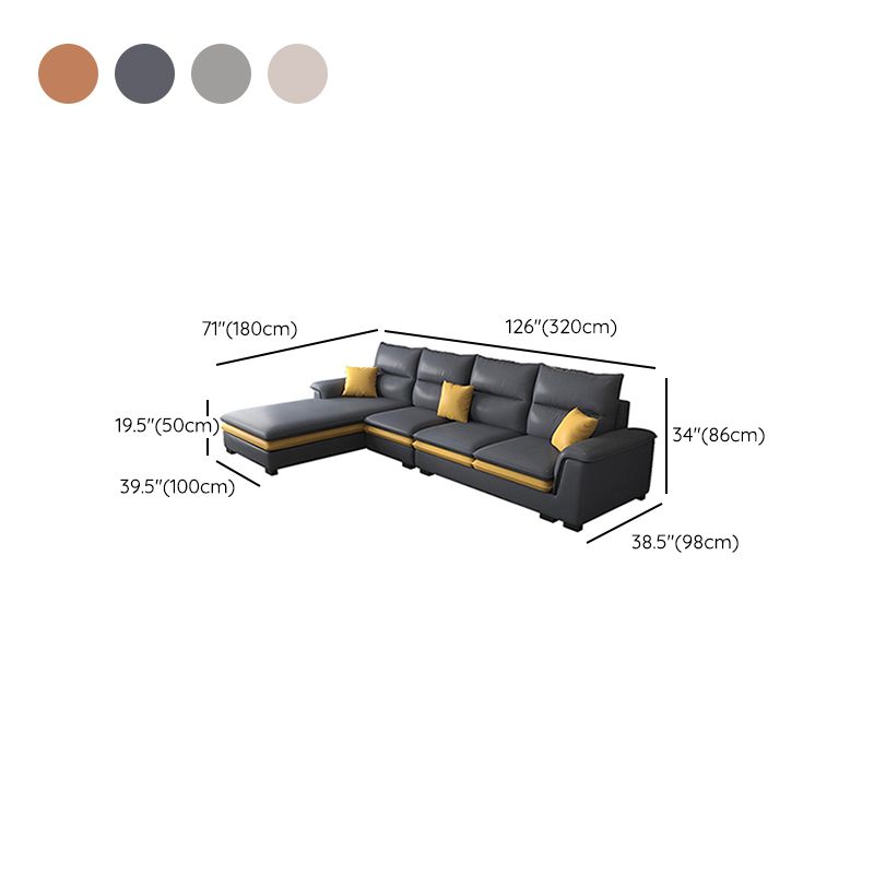 Faux Leather Sectional with Chaise Pillow Top Arm 4-Seat Sectional