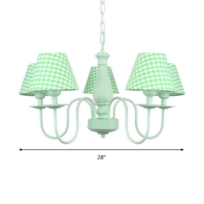 Macaron Loft Plaid Shade Chandelier Metal 4 Lumières Green Hanging Light for Nursing Room