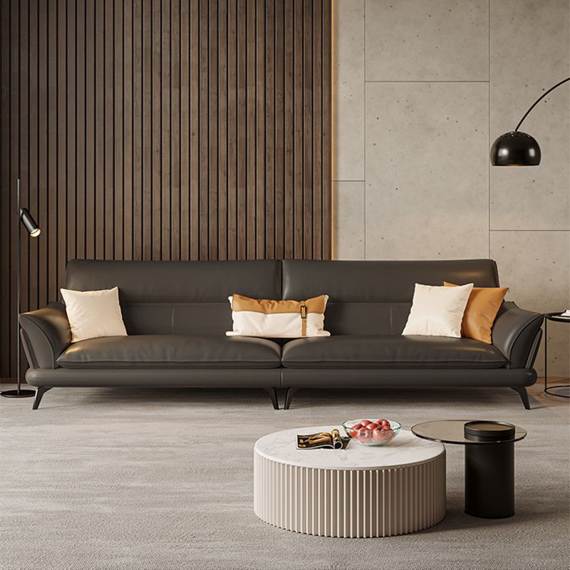 Contemporary Dark Gray Sewn Pillow Back Flared Arm Stationary Sofa