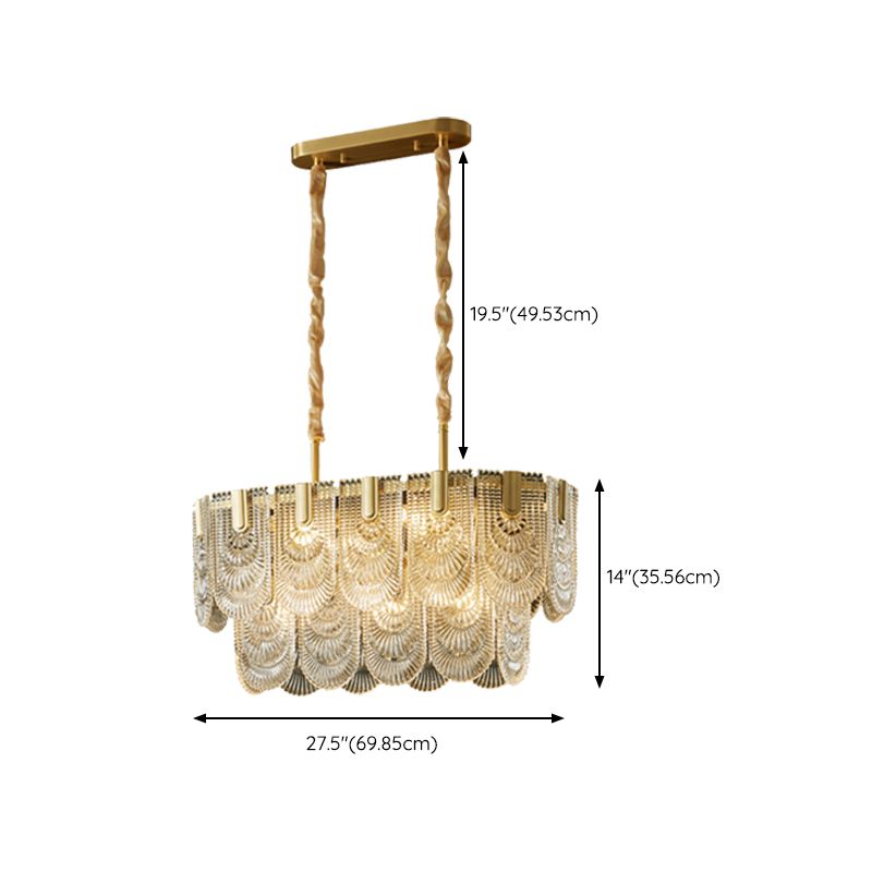 Modern Metal Pendant Light Oval Shape Island Light with Glass Shade for Living Room