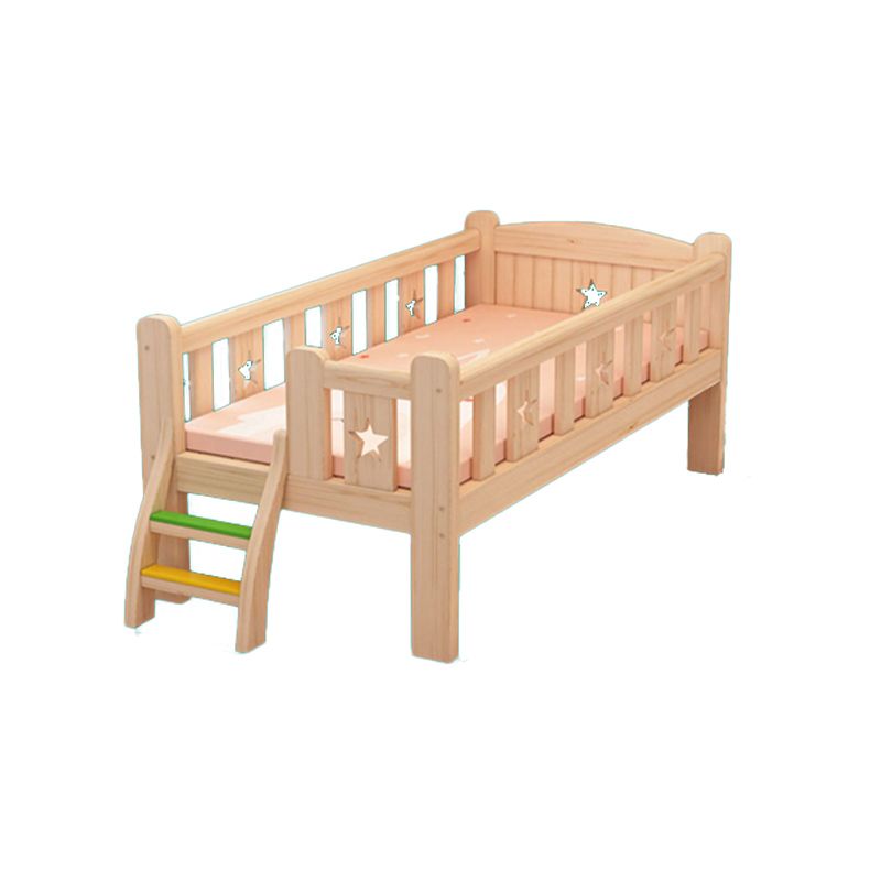 Washed Natural Solid Wood Nursery Bed Contemporary with Guardrail