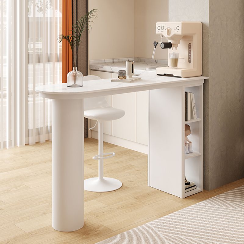 White Free Form Bar Table with Storage Base for Small Places