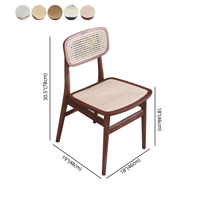 Sillas de comedor sin brazos para interiores, sillas laterales de ratán con patas de madera (juego de 2)