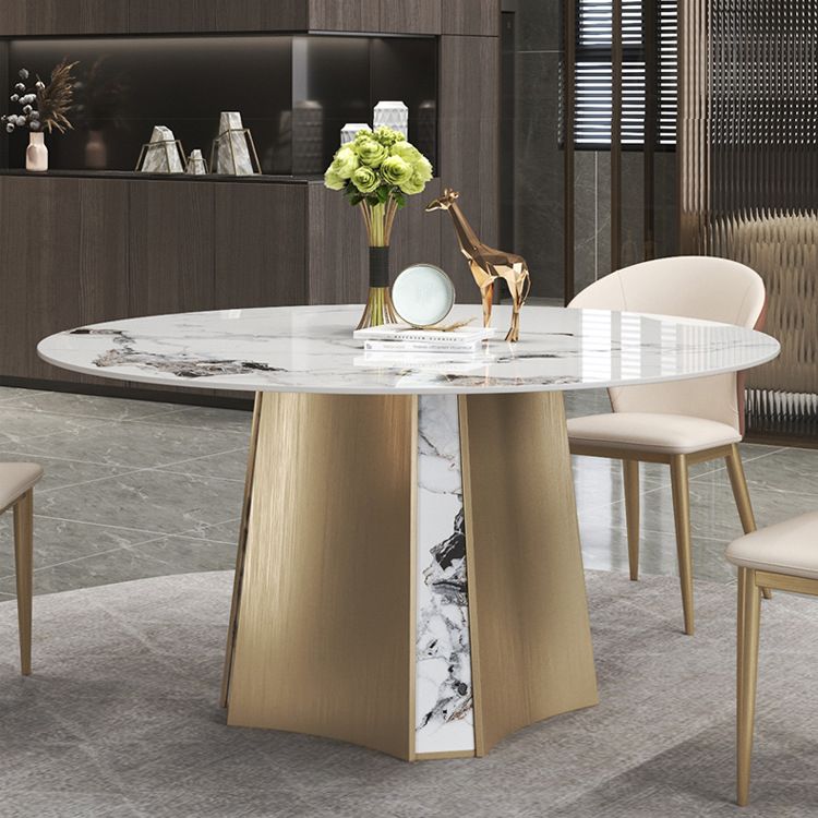 Modern Dining Sintered Stone Table Dining Round Table with Metal Legs for Home Use