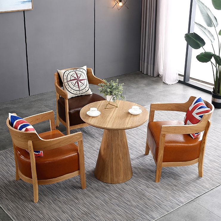 Solid Wood Brown Tone Dining Table Contemporary Pedestal Table for Dining Room
