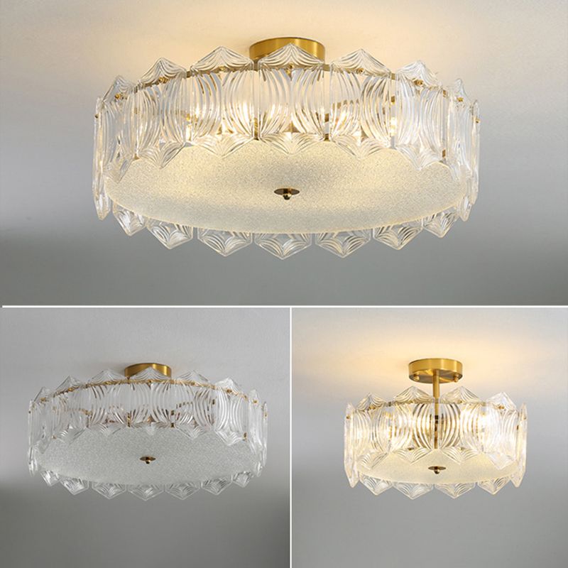 Modern Semi Flush Mount Light Glass Light Fixture in Brass for Living Room