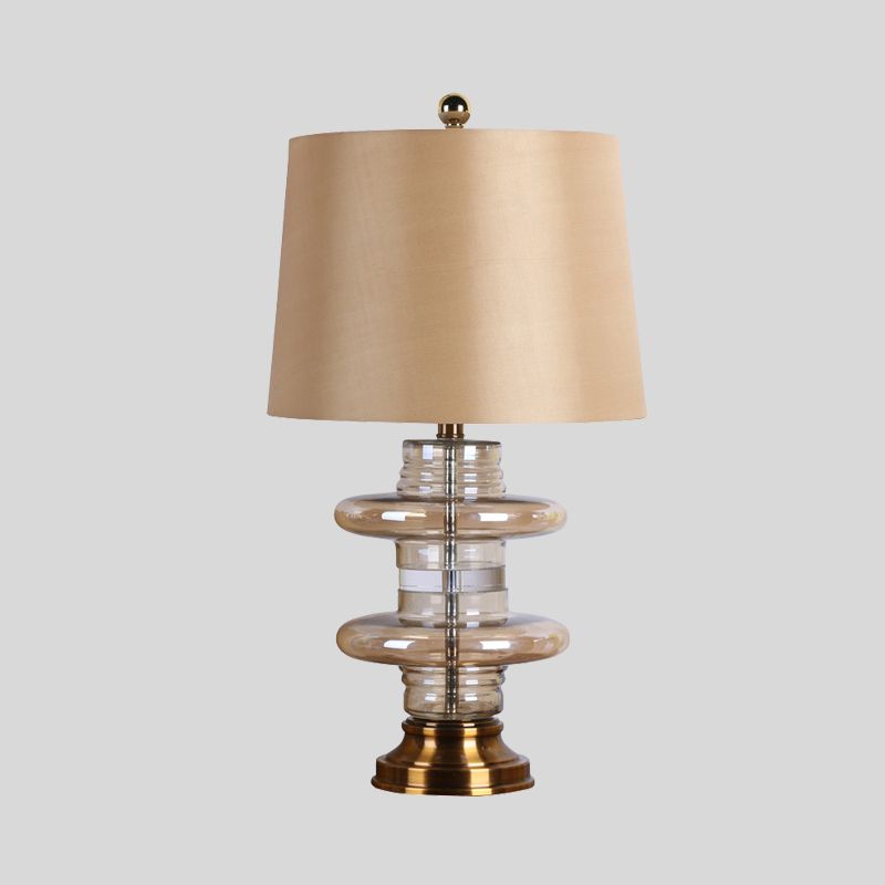 Lampada da comodino contemporanea a 1 testa da scrivania, giallo chiaro, a svasatura ampia, con paralume in tessuto